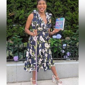 Gabrielle union XL fun ruffle wrap Floral Ruffle Sleeveless Dress